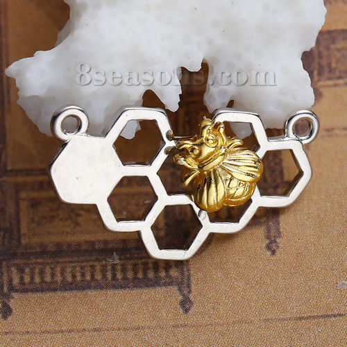 Image de Connecteurs de Bijoux en Alliage de Zinc Alvéole d'Abeille Or Clair Argent Mat Abeille Creux 25mm x 14mm, 10 Pcs