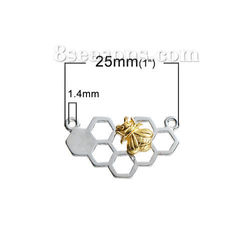 Image de Connecteurs de Bijoux en Alliage de Zinc Alvéole d'Abeille Or Clair Argent Mat Abeille Creux 25mm x 14mm, 10 Pcs