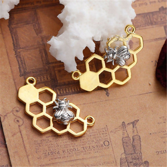 Image de Connecteurs de Bijoux en Alliage de Zinc Alvéole d'Abeille Or Clair Argent Mat Abeille Creux 25mm x 14mm, 10 Pcs