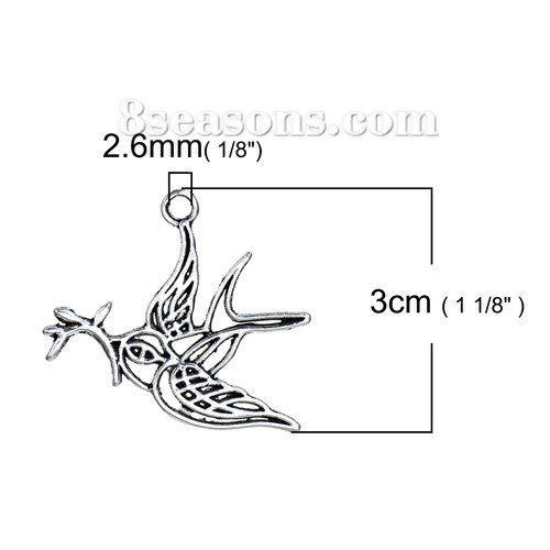 Immagine di Lega di Zinco Ciondoli Rondine Argento Antico Filigrana 33mm x 30mm , 30 Pz