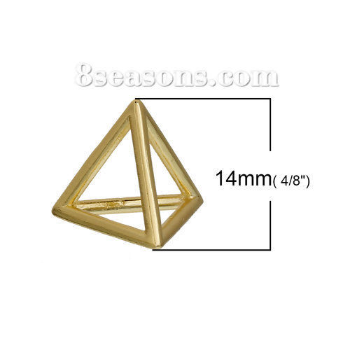 真鍮 3D 幾何 チャーム 三角形  金メッキ 透かし 14mmx 12mm、 3 個 の画像