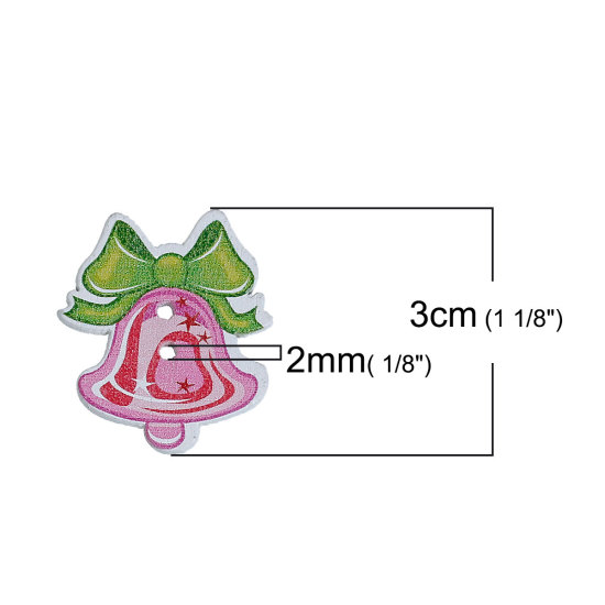 Picture of Natural Wood Sewing Buttons Scrapbooking 2 Holes Christmas Jingle Bell At Random Mixed Bowknot Pattern 30mm(1 1/8") x 26mm(1"), 5 PCs