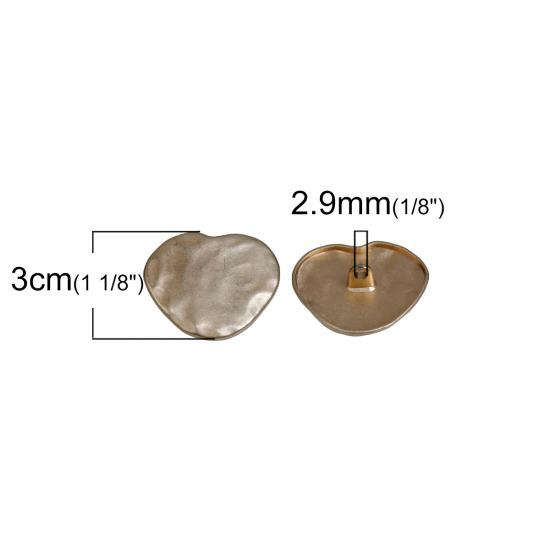 Imagen de Zamak Shank Botón Irregular Oro Claro Corazón 30mm x 24mm, 2 Unidades