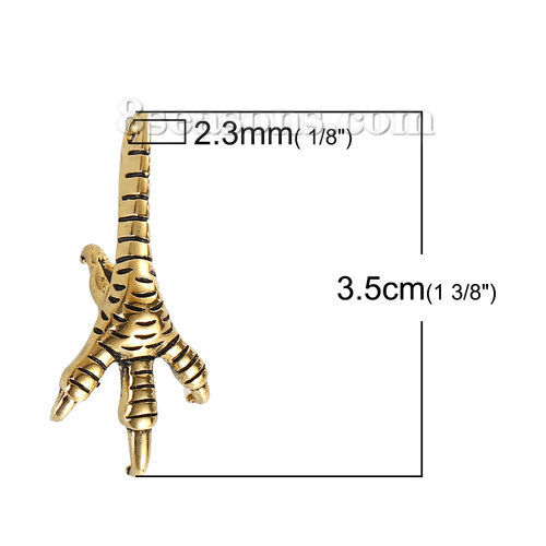 真鍮 3D ペンダント 金古美 ワシの爪 35mmx 16mm、 1 個 の画像