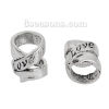 Picture of Zinc Based Alloy Spacer Beads Cylinder Antique Silver Color Message " LOVE " Carved Hollow 14mm x 13mm, Hole: Approx 9.7mm, 3 PCs