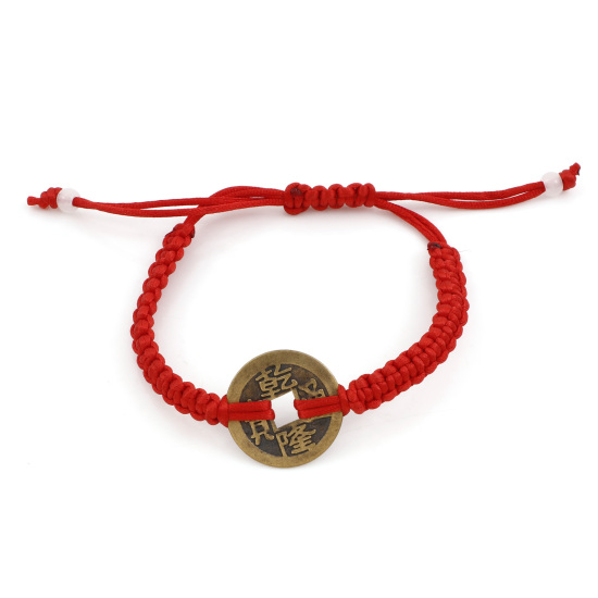 Image de Kabbale Bracelet d'Amitié Rouge en Polyester Sapèque au Hasard Bronze Antique 30cm long, 1 Pièce