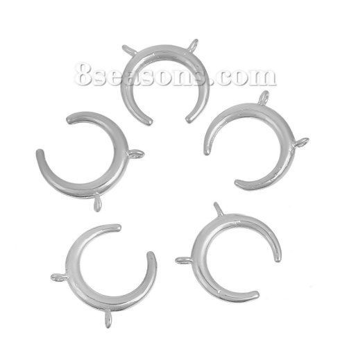 真鍮 ボヘミアン コネクターパーツ 三日月 シルバートーン 15mm x 15mm、 2 個 の画像