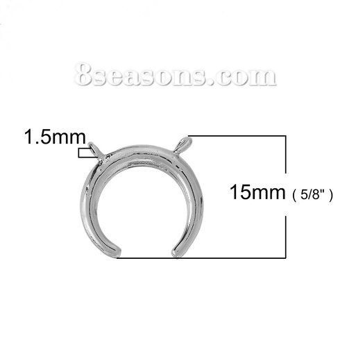 真鍮 ボヘミアン コネクターパーツ 三日月 シルバートーン 15mm x 15mm、 2 個 の画像
