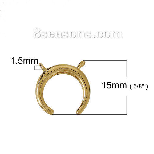 真鍮 ボヘミアン コネクターパーツ 三日月 金メッキ 15mm x 15mm、 2 個 の画像