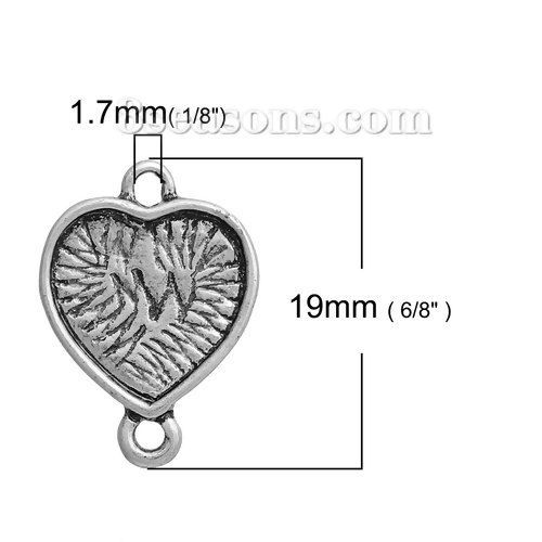 亜鉛合金 コネクター ハート 銀古美 カボション台座付き (適応サイズ： 12mm x 12mm) 19mm x 14mm、 10 個 の画像