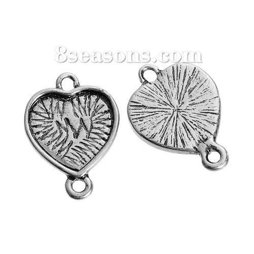亜鉛合金 コネクター ハート 銀古美 カボション台座付き (適応サイズ： 12mm x 12mm) 19mm x 14mm、 10 個 の画像