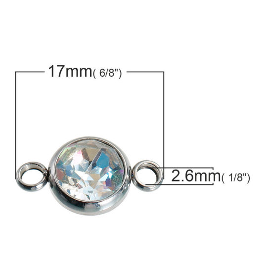 304ステンレス鋼 コネクターパーツ 円形 シルバートーン ファセット ABカラーラインストーン 18mm x 10mm、 2 個 の画像