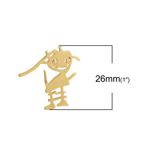 真鍮 DIY 落書き デザイン チャーム 金メッキ 女の子 26mmx 24mm、 1 個 の画像