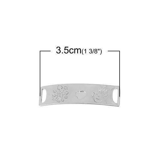 真鍮 DIY 落書き デザイン コネクターパーツ 長方形 シルバートーン 花柄、 35mm x 10mm、 1 個 の画像