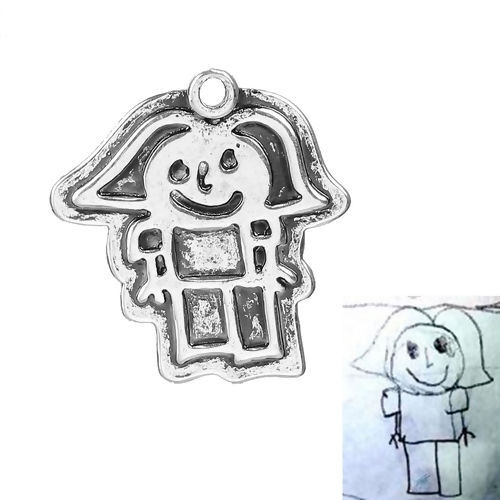 真鍮 DIY 落書き デザイン チャーム ガール 銀古美 文字 " Big Sister To Noah 2.12 2016" 26mmx 24mm、 1 個 の画像