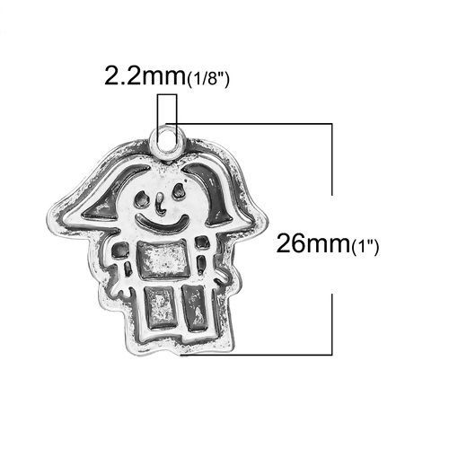 真鍮 DIY 落書き デザイン チャーム ガール 銀古美 文字 " Big Sister To Noah 2.12 2016" 26mmx 24mm、 1 個 の画像