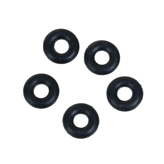 Image de Bouchon en Caoutchouc Anneaux pour Bracelet Européen Rond Noir 5mm Dia., Taille de Trou: 2.5mm , 300 Pcs