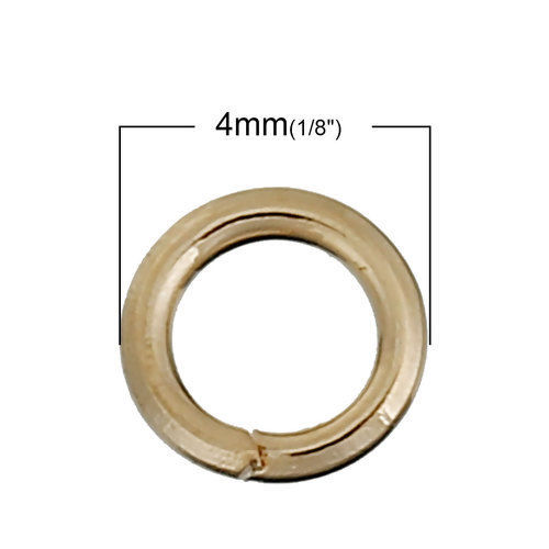 100 個 4mm 直径、 0.7mm（21号） 亜鉛合金 丸カン 丸カン 14Kリアルゴールドメッキ 円形 の画像