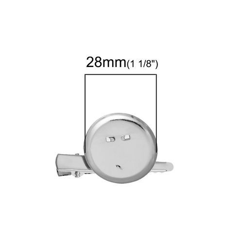 合金 ブローチパーツ 円形 シルバートーン 台座付き (適応サイズ:28mm) 46mm x 29mm、 20 個 の画像