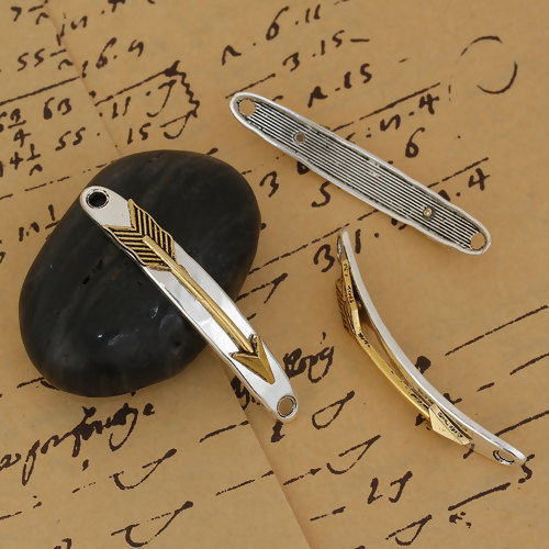 Picture of Zinc Based Alloy Connectors Charms Pendants Gold Tone Antique Gold & Antique Silver Color Two Tone Rectangle Arrowhead 53mm x 8mm, 5 PCs