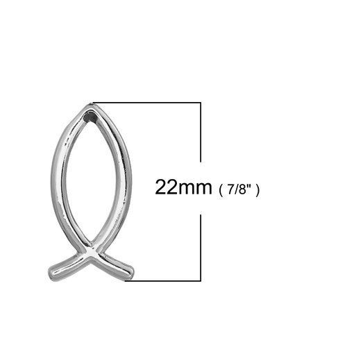 真鍮 チャーム イクトゥス シルバートーン 透かし 22mmx 11mm、 2 個 の画像