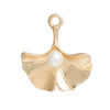 Picture of Brass Charms Gingko Leaf Gold Plated White Acrylic Imitation Pearl 23mm( 7/8") x 21mm( 7/8"), 10 PCs