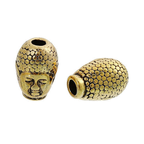 Bild von Zinklegierung 3D Metall Perlen Goldenfarben Buddha Statue 13mm x 9mm 20 Stück