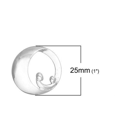 真鍮 チャーム 母と子供 シルバートーン 円形 透かし 25mmx 25mm、 1 個 の画像