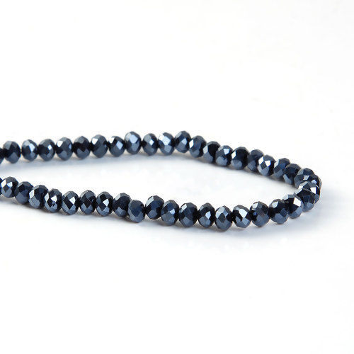 Image de 1 Pièce (env. 110 Pcs/Enfilade) Perles pour DIY Fabrication de Bijoux en Verre Rond Bleu Foncé A Facettes, 4mm x 3mm, Trou: 1mm, 38.5cm long