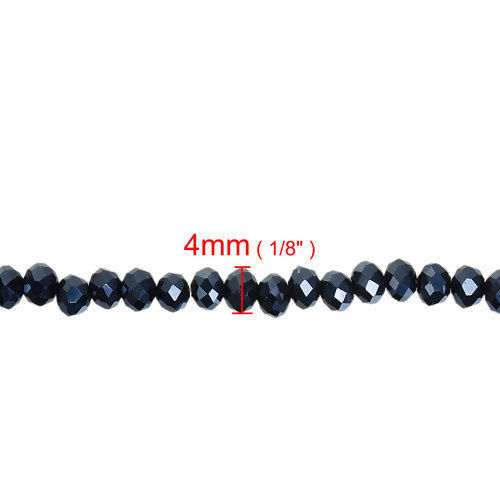 Image de 1 Pièce (env. 110 Pcs/Enfilade) Perles pour DIY Fabrication de Bijoux en Verre Rond Bleu Foncé A Facettes, 4mm x 3mm, Trou: 1mm, 38.5cm long