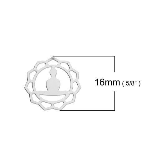 304ステンレス鋼 仏教 曼荼羅 装飾 花 シルバートーン 透かし 16mm x 16mm、 10 個 の画像