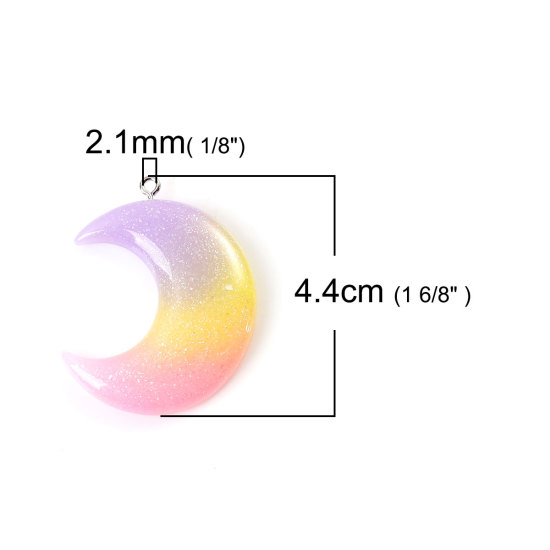 Picture of Resin Pendants Half Moon Glitter Multicolor 44mm(1 6/8") x 35mm(1 3/8"), 5 PCs