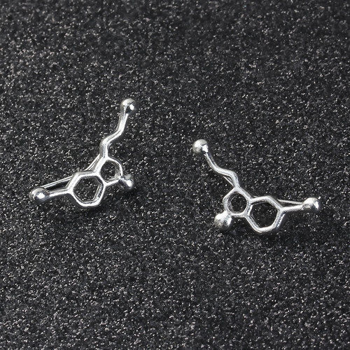 Image de Boucle d'Oreille Grimpeur Molécule Chimie Science Argenté Sérotonine 25mm x 12mm, Epaisseur de Fil: (21 gauge), 1 Paire