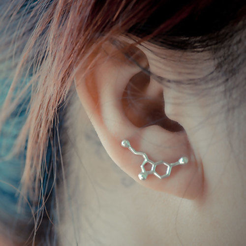 Image de Boucle d'Oreille Grimpeur Molécule Chimie Science Argenté Sérotonine 25mm x 12mm, Epaisseur de Fil: (21 gauge), 1 Paire