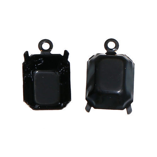 Image de Supports à Cabochons en Laiton Rectangle Noir Taille à Incruster: 10mm x 8mm, 13mm x 8mm, 10 Pcs