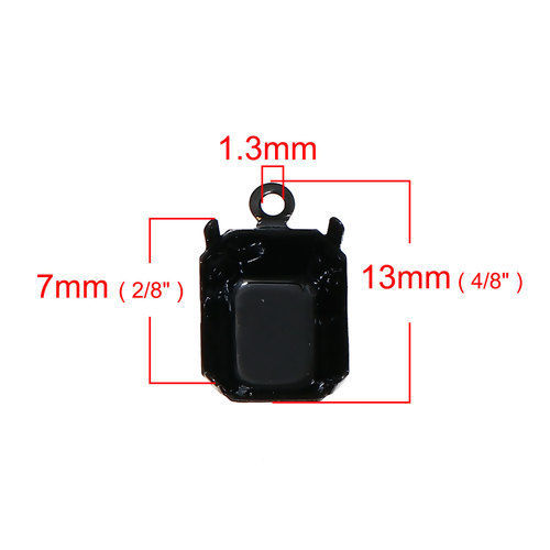 Image de Supports à Cabochons en Laiton Rectangle Noir Taille à Incruster: 10mm x 8mm, 13mm x 8mm, 10 Pcs