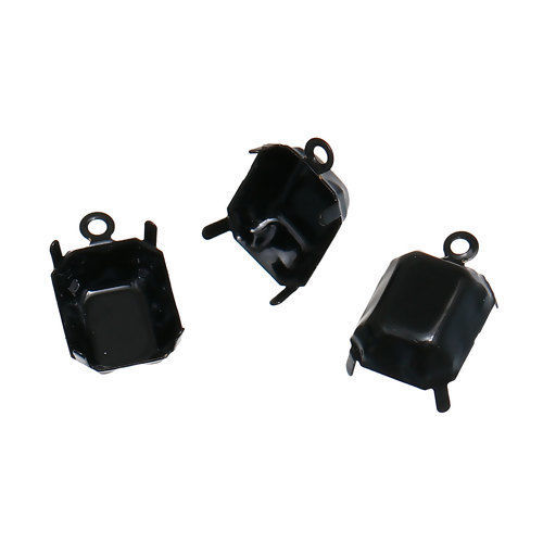 Image de Supports à Cabochons en Laiton Rectangle Noir Taille à Incruster: 10mm x 8mm, 13mm x 8mm, 10 Pcs
