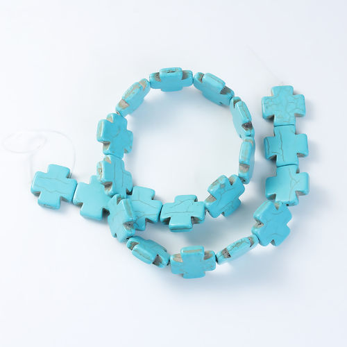 Image de (Classement D) Perles en Turquoise Imitation Howlite Croix Vert Paon Env. 20mm x 20mm, Taille de Trou: 1.5mm, 41cm long, 1 Pièce (Env. 20 PCs/Enfilade)