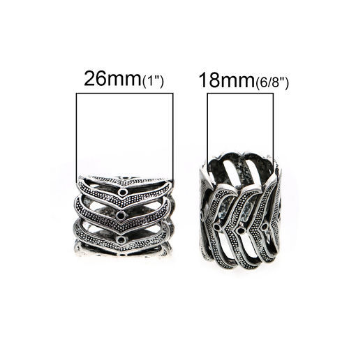 亜鉛合金 スカーフベイル 円筒形 銀古美 点  ( ss6ポイントバック・ラインストーンに適応) 26mm x 22mm、 3 個 の画像