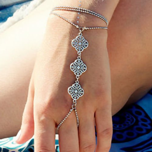 ハンドチェーン リンク ブレスレット 金メッキ 花 18.3cm長さ、 1本 の画像