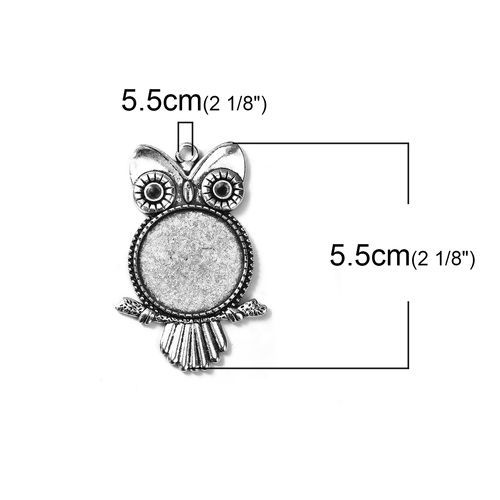 Image de Pendentifs en Alliage de Zinc Hibou Halloween Argent Vieilli (Cabochon Rapportable: 25mm Dia. Apparié avec Strass ss12 Dos en Pointe) 55mm x 36mm, 5 Pcs