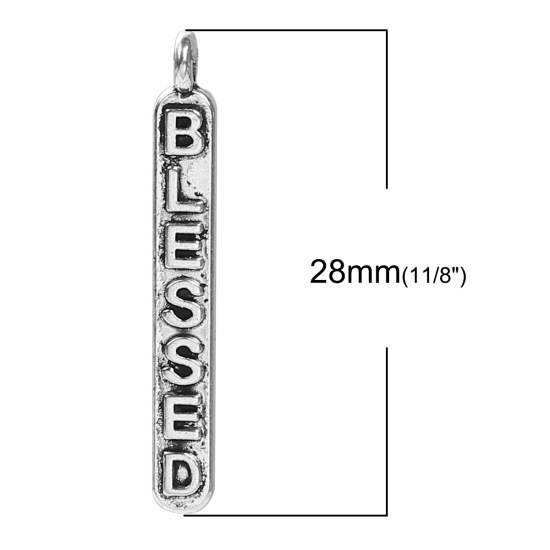 Bild von 50 Stück Zinklegierung Positive Zitate Energie Charms Antiksilber Rechteck Message " Blessed " 28mm x 4mm