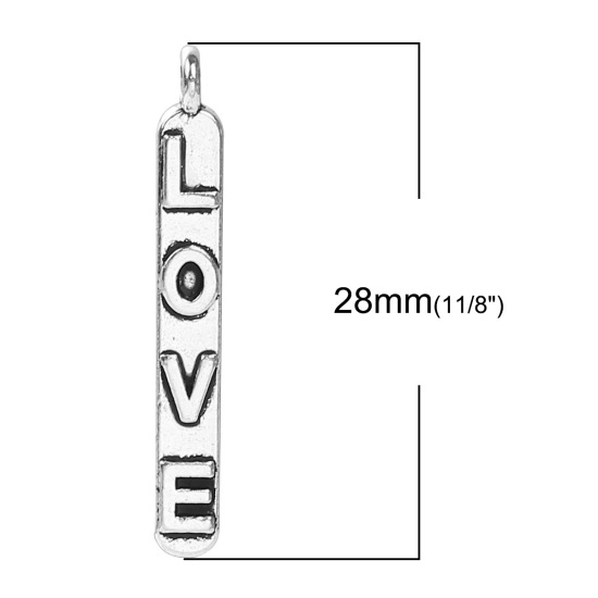 Bild von Zinklegierung Charms Rechteck Antiksilber Message " LOVE " 28mm x 4mm, 50 Stück