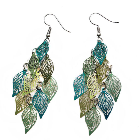 Image de Boucles d'Oreilles en Laiton Doré Feuille Creux 79mm x 26mm , Epaisseur de Fil: (21 gauge), 1 Paire
