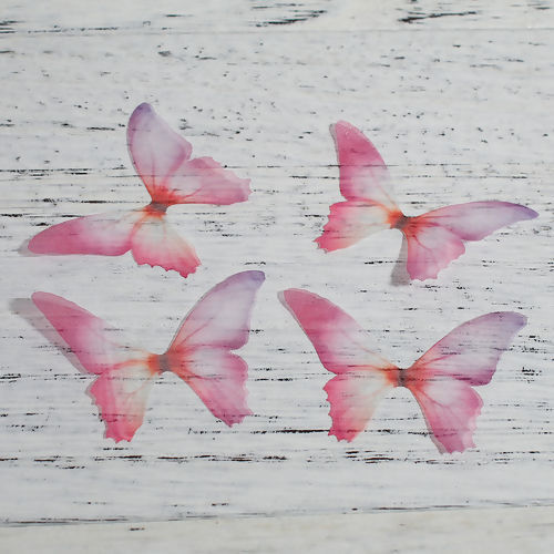 Image de Papillon Éthéré en Organza Fuchsia 50mm x 35mm, 5 Pcs