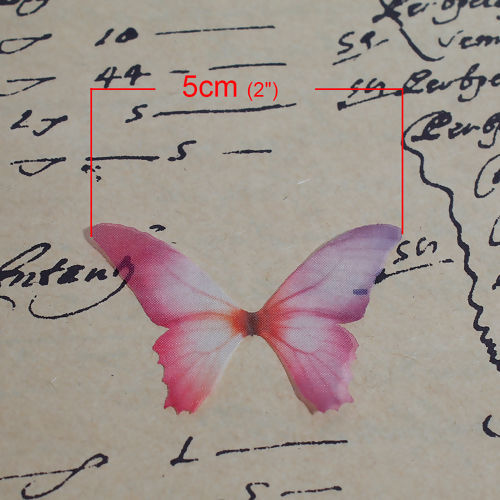 Image de Papillon Éthéré en Organza Fuchsia 50mm x 35mm, 5 Pcs