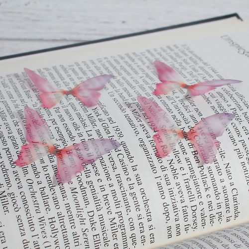 Image de Papillon Éthéré en Organza Fuchsia 50mm x 35mm, 5 Pcs