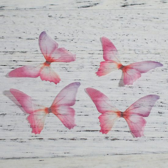 Image de Papillon Éthéré en Organza Fuchsia 50mm x 35mm, 5 Pcs