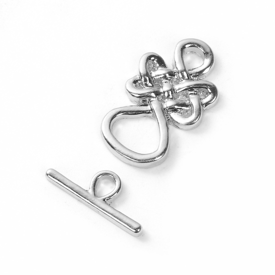 Image de Fermoir Toggle en Alliage de Zinc Forme Nœud Celtique Argenté 23mm x14mm 18mm x 17mm, 2 Kits