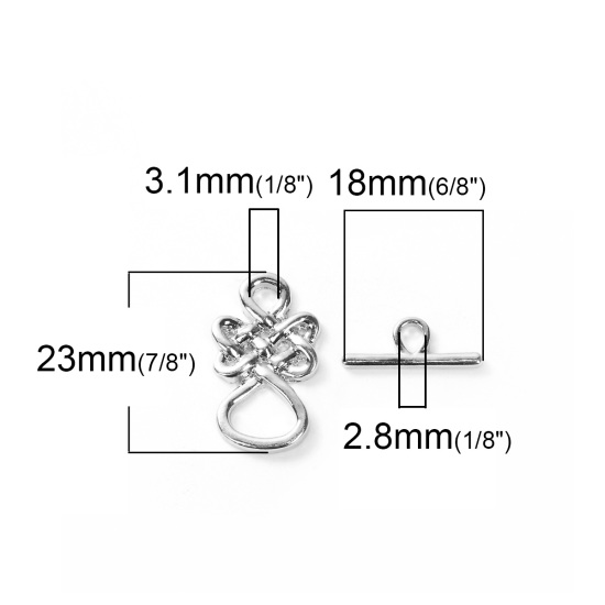 Image de Fermoir Toggle en Alliage de Zinc Forme Nœud Celtique Argenté 23mm x14mm 18mm x 17mm, 2 Kits